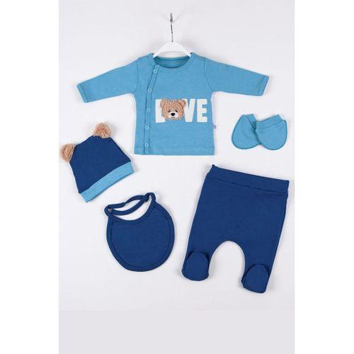 Love Bear Nakışlı 5'li % 100 Pamuk Erkek Bebek Hastane Çıkış Seti
