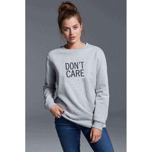 Don't Care Baskılı Gri Kadın Sweatshirt