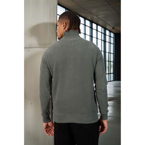 Lars Selanik Örme Kumaş Yarım Fermuar Erkek Sweatshirt - Çam Yeşili