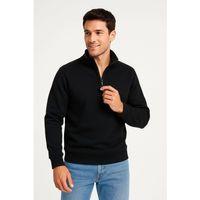 Erkek Dik Yaka Sweatshirt Dik Yaka Yarım Fermuarlı 3 İplik Şardonlu Pamuk Kumaş - Siyah