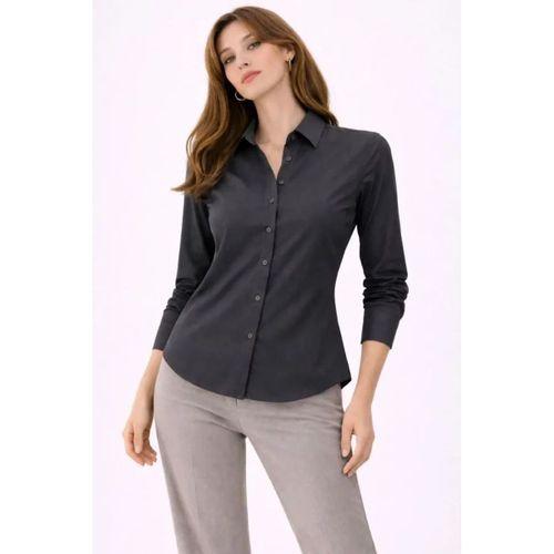 Uzun Kollu Gömlek Düğmeli Klasik Yaka Günlük Ve Ofis Şıklığına Uygun - Füme