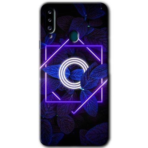 Samsung Galaxy A20s Kılıf Baskılı Kapak - Dark Neon Yaprak O Harfi + 5D Tam Kaplayan Cam
