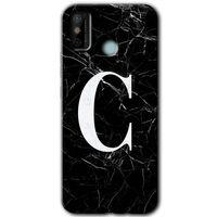 Tecno Spark 6 Go HD Baskılı Kılıf + 9D Tam Ekran Koruyucu - Siyah Mermer Desenli C Harfi