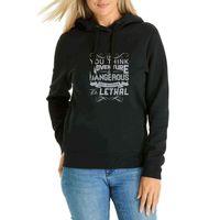You Think Adventure Is Dangerous Baskılı Siyah Kadın Kapşonlu Sweatshirt