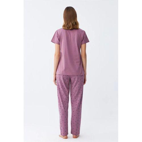 Kadın Mor Yıldız Desenli Penye Kısa Kol Pijama Takımı