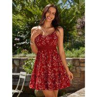 Kadın Ip Askılı V Yakalı Kısa Desenli Süprem Elbise