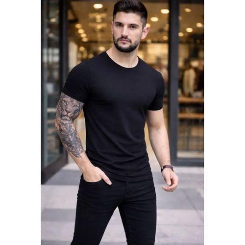 Erkek T-Shirt Bisiklet Yaka Slim Fit Dar Kesim Likralı Tişört Günlük Basic Body - Siyah