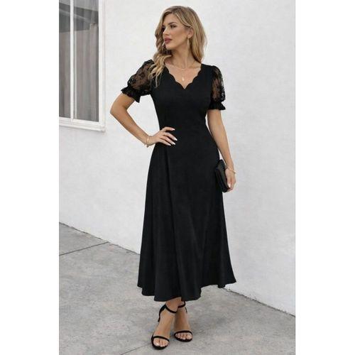 Kadın Kısa Kollu V Yakalı Uzun Janjan Elbise