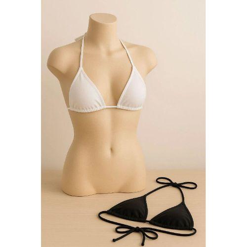 Siyah Ve Beyaz 2’li Üçgen Bikini Üstü Seti Bağlamalı Minimal Kesim Esnek Kadın Mayo Üstü