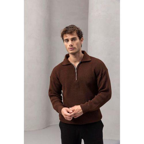 Gibson Yarım Fermuarlı Polo Yaka Kazak Kahve - Bezayağı Kumaş Pantolon Siyah