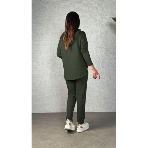 Kadın Uzun Kollu Kapşonlu Bağcıklı Viskon Iki Iplik Bluz Ve Pantolon Ikili Takım