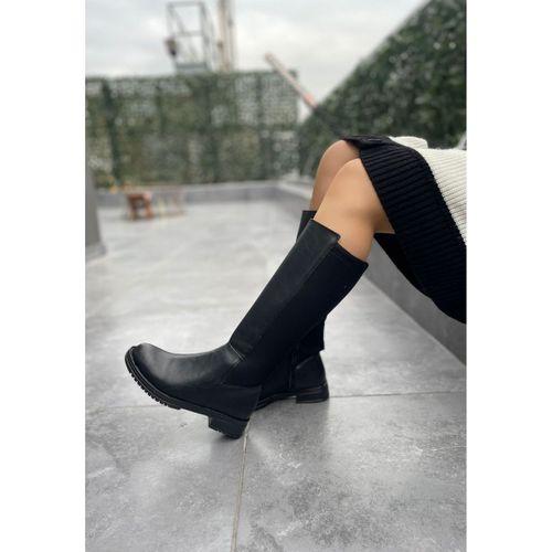 Lilliy Siyah Cilt Streç Detaylı Çizme