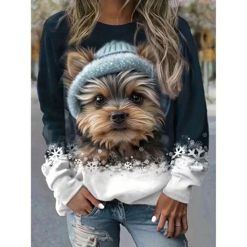Pilelistore Kadın Uzun Kollu Bisiklet Yaka Köpek Baskılı şardonlu Dalgıç Bluz