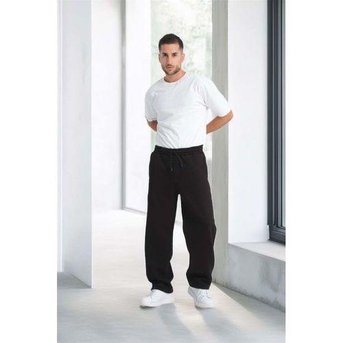 Baggy Kalıp 3 İplik Şardonlu Erkek Eşofman Altı - Siyah