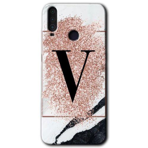 Potkal Hediye Fabrikası General Mobile GM 10 Kılıf HD Desen Baskılı Arka Kapak - Pembe Mermer Desenli V Harfi