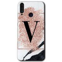 Potkal Hediye Fabrikası General Mobile GM 10 Kılıf HD Desen Baskılı Arka Kapak - Pembe Mermer Desenli V Harfi