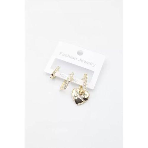 3'lü Kalp Küpe - Altın