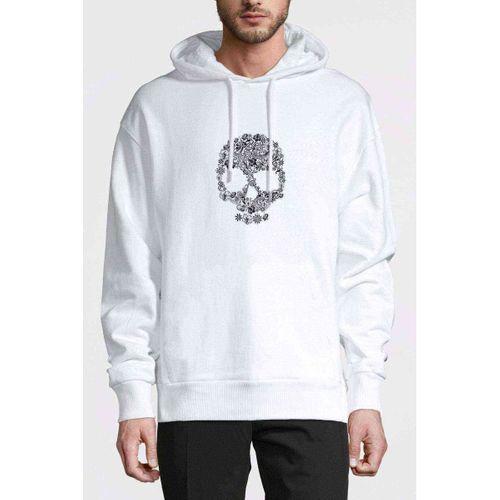Kuru Kafa Baskılı Beyaz Erkek Kapşonlu Sweatshirt