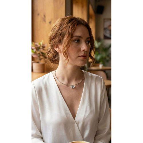 Pirinç Gümüş Renk Choker Model Zirkon Taşlı Kadın Kolye