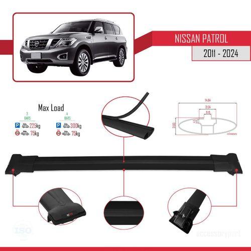 Nissan Patrol Y62 2011 ve Sonrası ile uyumlu FLY Model Ara Atkı Tavan Barı SİYAH 3 ADET BAR