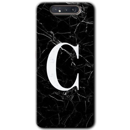 Galaxy A80 Kılıf HD Desen Baskılı Arka Kapak - Siyah Mermer Desenli C Harfi