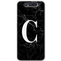Galaxy A80 Kılıf HD Desen Baskılı Arka Kapak - Siyah Mermer Desenli C Harfi