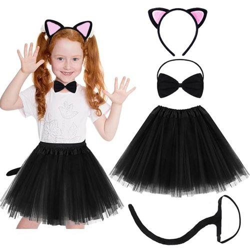 Pembe Kedi Kulak Taç, Etek, Kuyruk Ve Papyon Seti