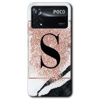 Poco x4 Pro Kılıf HD Desen Baskılı Arka Kapak + Temperli Cam - Pembe Mermer Desenli S Harfi