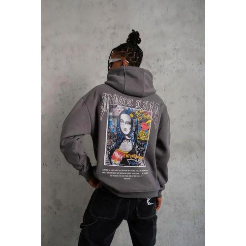 Erkek Baskılı Kapüşonlu Ve Kanguru Cepli Sweat- Gri