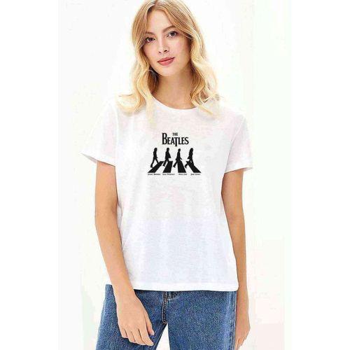 Abbey Road The Beatles Logo Müzik Beatles Baskılı Beyaz Kadın Tshirt