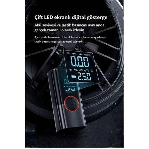 St-9650 Şarjlı 10.000 Mah Taşınabilir Araç Hava Kompresörü Akü Takviyeli Dijital Ekranlı Işıklı Çantalı