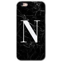 iPhone 6 HD Baskılı Kılıf + 9D Tam Ekran Koruyucu - Siyah Mermer Desenli N Harfi