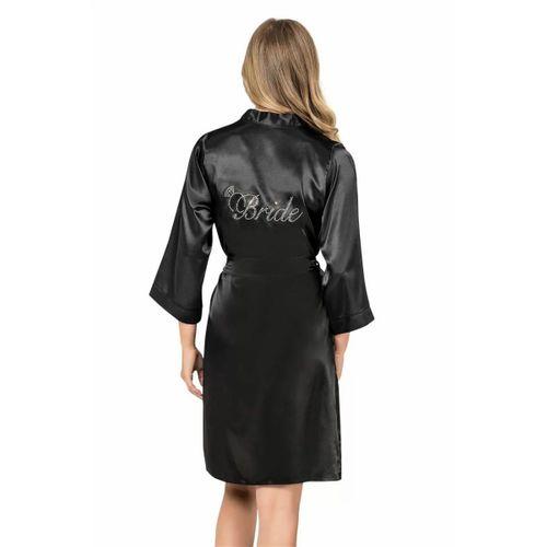 Siyah Kısa Saten Bride Sabahlık