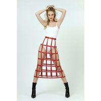 Kırmızı Kadın Kemer Uzun Kafes Detaylı Yüksek Bel - Brf1396