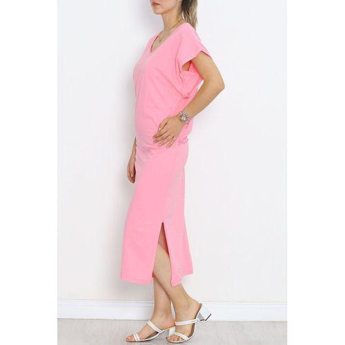 V Yaka Süprem Elbise Pembe