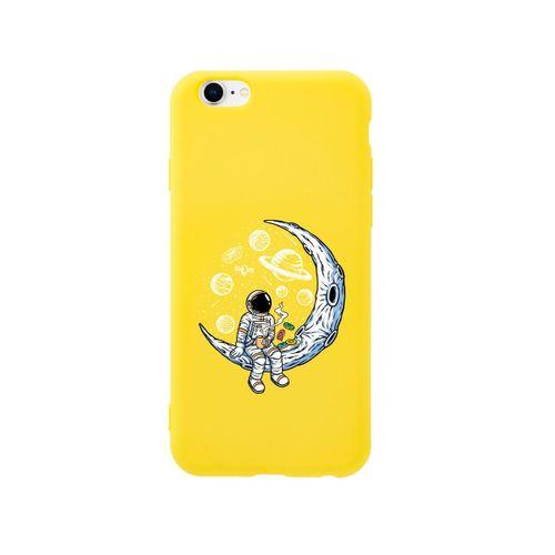 iPhone 6 Plus Keyifli Astronot Premium Sarı Lansman Silikonlu Kılıf