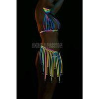 Püsküllü Renkli Reflektörlü Fantezi Elbise - Sexy Harness İç Giyim