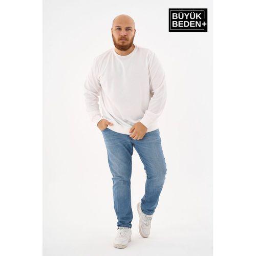 Erkek Büyük Beden Bisiklet Yaka ince Sweatshirt SPR24BSW56