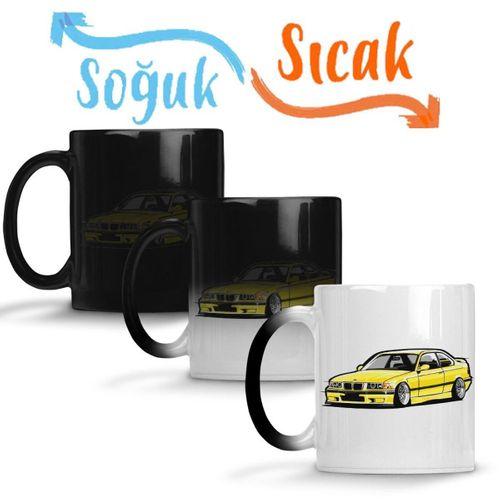 Bmw Stanced out E36 Yellow Sihirli Kupa Bardak Porselen