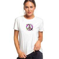 Peace Sign Baskılı Beyaz Kadın Tshirt