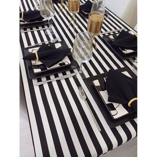 Zeren Home Siyah Beyaz Çizgili Sıvı Geçirmez Dertsiz Masa Örtüsü