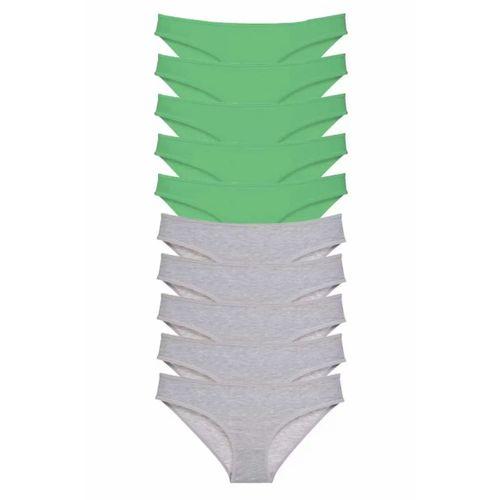 10 adet Süper Eko Set Likralı Kadın Slip Külot Yeşil Gri