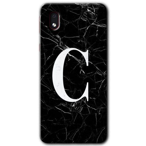 MRCİLETİSİM Samsung Galaxy A01 Core Kılıf Baskılı Kapak - Siyah Mermer Desenli C Harfi +Tam Ekran Koruyucu