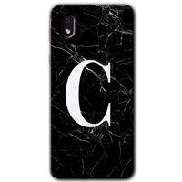 MRCİLETİSİM Samsung Galaxy A01 Core Kılıf Baskılı Kapak - Siyah Mermer Desenli C Harfi +Tam Ekran Koruyucu