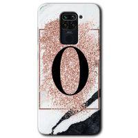 BeRa Aksesuar Xiaomi Redmi Note 9 Kılıf Baskılı Kapak - Pembe Mermer Desenli O Harfi +Tam Kaplayan Mat Seramik