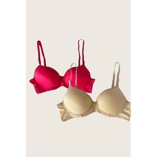 Kırmızı-ten 2'li Mikro Kumaş İçi Boş Balenli Günlük Desteksiz Sütyen