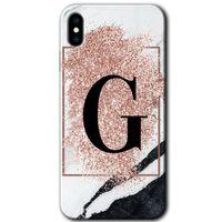 Potkal Hediye Fabrikası iPhone Xs Kılıf HD Desen Baskılı Arka Kapak - Pembe Mermer Desenli G Harfi