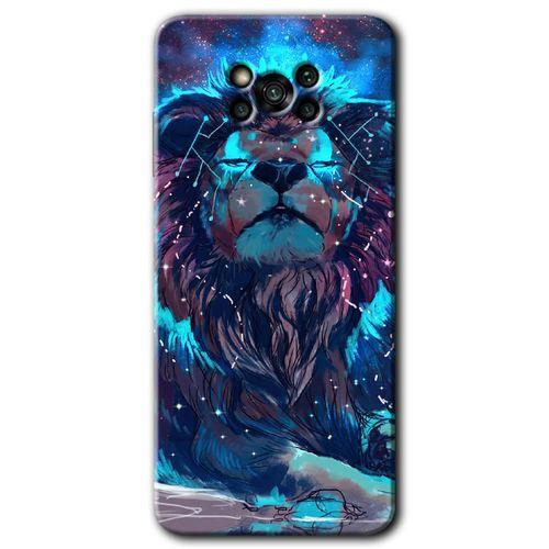 MRCİLETİSİM Poco x3 Pro Kılıf HD Desen Baskılı Arka Kapak + Temperli Cam - Neon Aslan