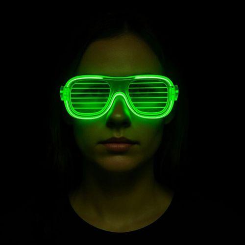 Yeşil LED Işıklı Parti Gözlüğü – Şerit Gözlük 3 Modlu