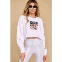 Blackpink Baskılı Crop Kadın Beyaz Sweatshirt